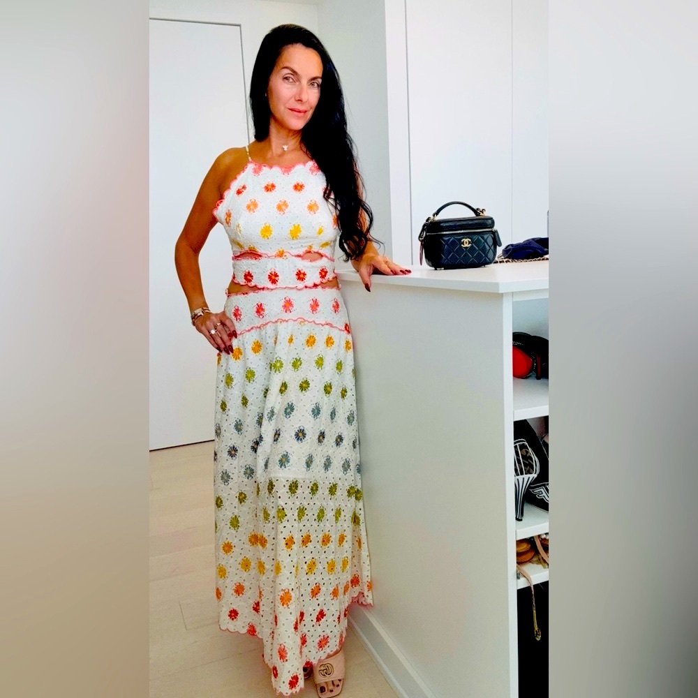 FARM Rio Eyelet Cream Halter Sundress Maxi